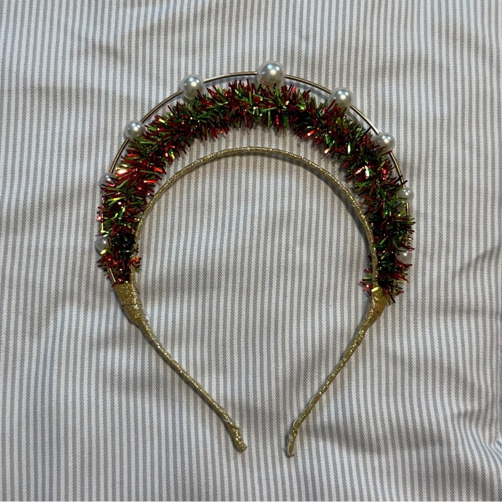Festive Tinsel & Pearl Christmas Headband Holiday Party Accessory